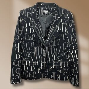 Linea Domani Women's Size 10 Black White Letter Print Blazer Jacket Trendy